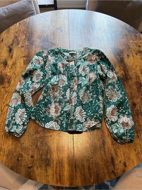 LOFT Green Floral Button-Front Women's Blouse